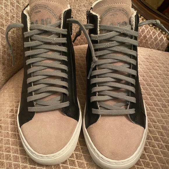 P448 black leather and suede side zip high top sneakers! - Picture 2 of 4